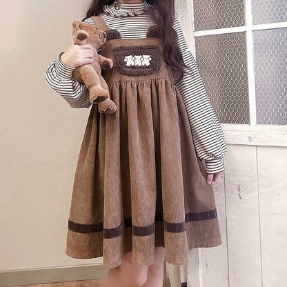 Corduroy teddy overall dress - brown dress - cord - cords - corduroy - cute