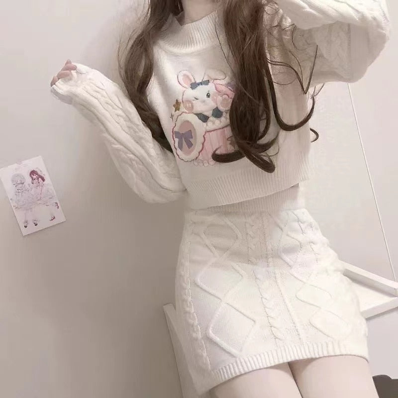 Cozy knit bunny matching set - bunnies - bunny rabbit - crop - top - cropped