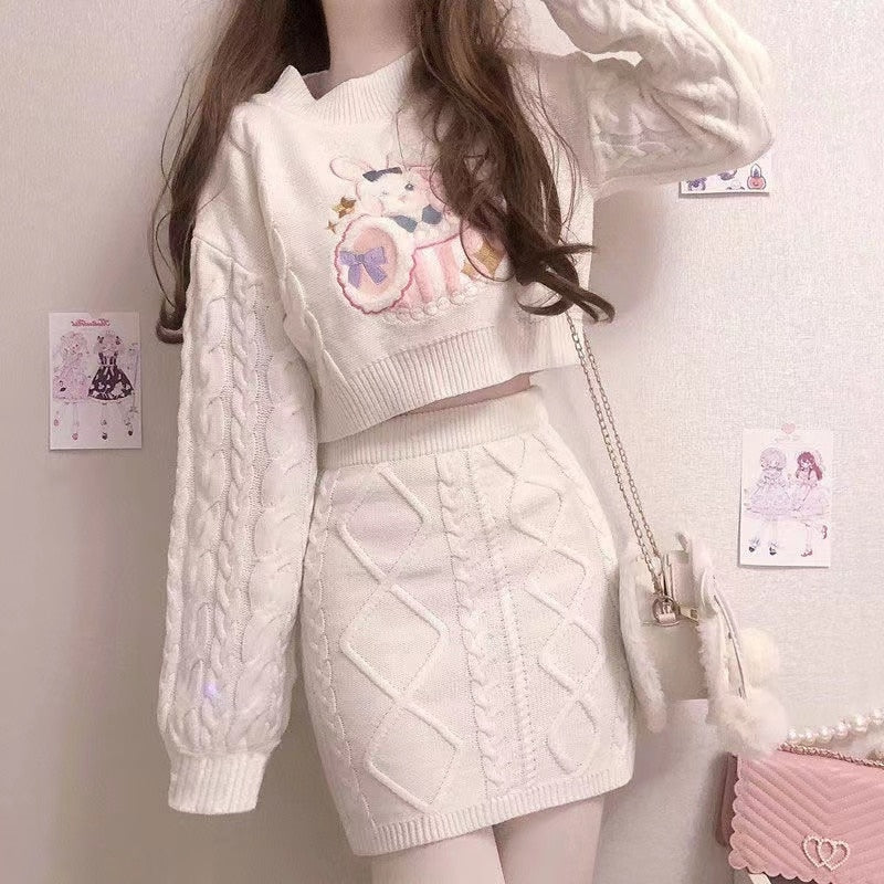 Cozy knit bunny matching set - bunnies - bunny rabbit - crop - top - cropped