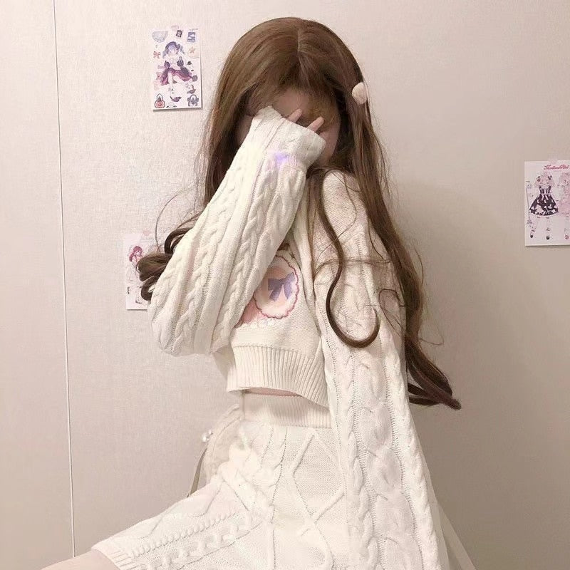 Cozy knit bunny matching set - bunnies - bunny rabbit - crop - top - cropped