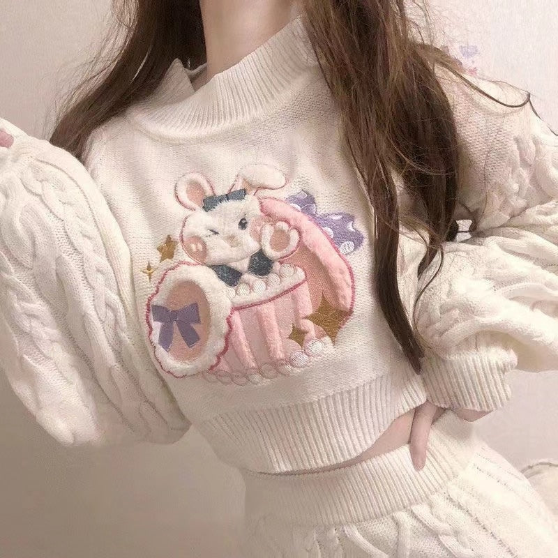 Cozy knit bunny matching set - bunnies - bunny rabbit - crop - top - cropped