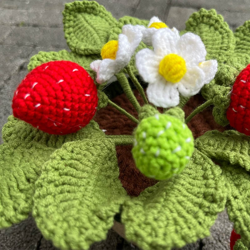 Crochet strawberry plants - berries - bonsai - crochet - home decor - decoration