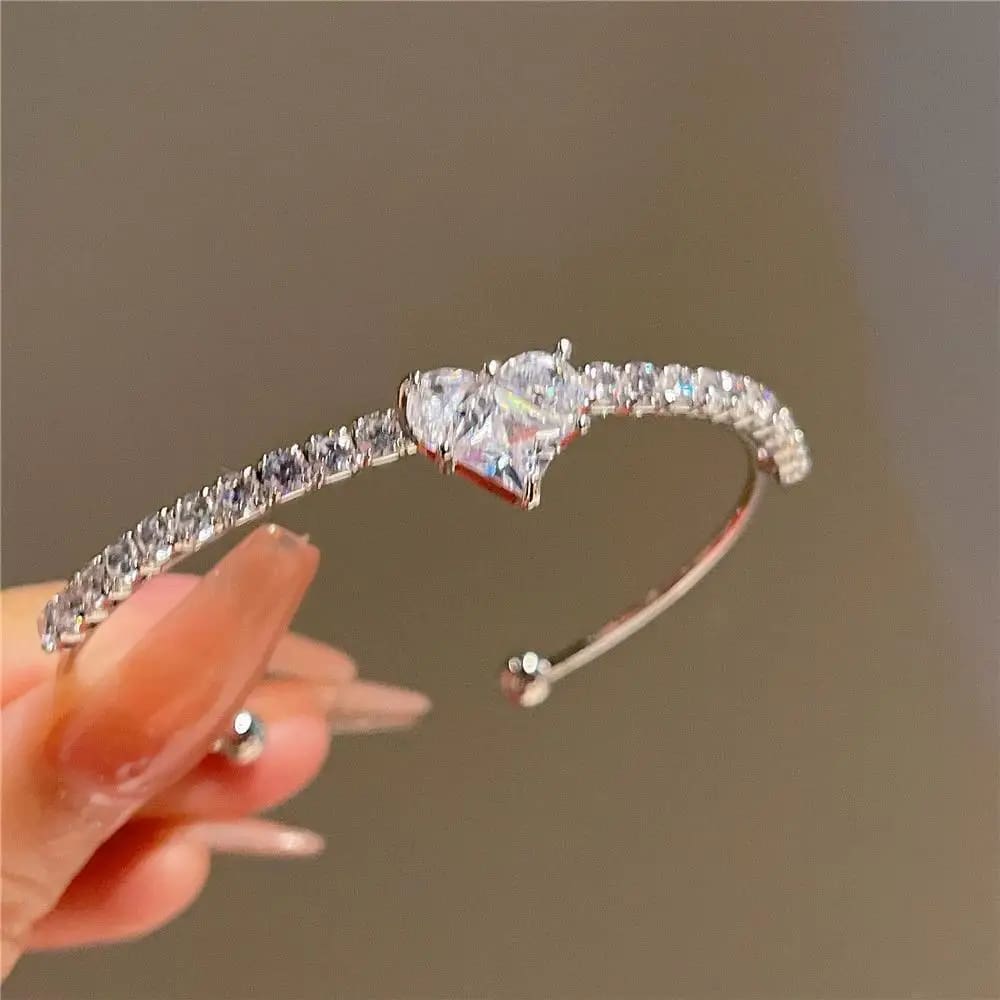 Kawaii crystal heart lovecore bangle bracelet pink princess fairycore