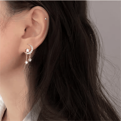 Boucles d'oreilles pendantes élégantes en forme d'étoile et de lune