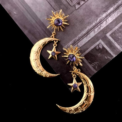 Boucles d'oreilles pendantes avec phases de lune, soleil, étoile