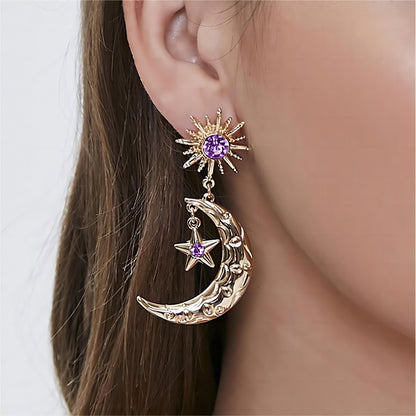 Boucles d'oreilles pendantes avec phases de lune, soleil, étoile