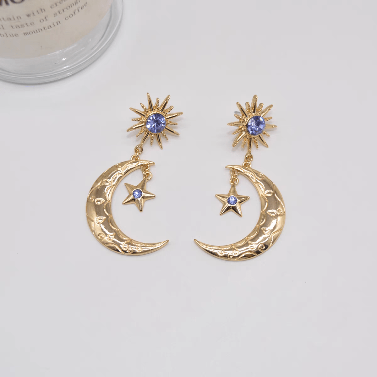 Boucles d'oreilles pendantes avec phases de lune, soleil, étoile