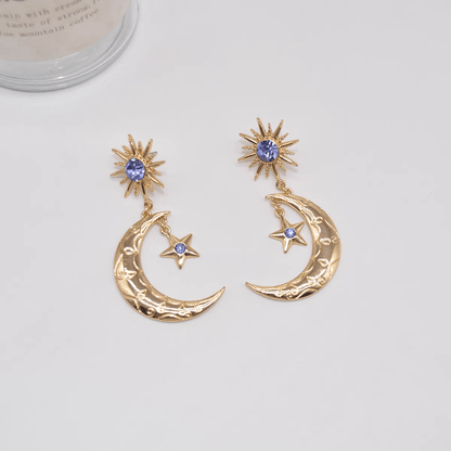 Boucles d'oreilles pendantes avec phases de lune, soleil, étoile