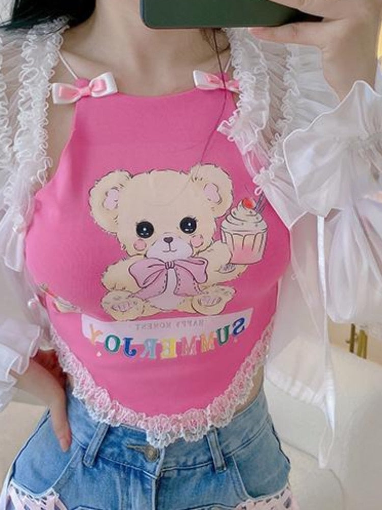 Cupcake Bear Crop Top - bear shirt, crop top, tops, cropped, cropped shirt