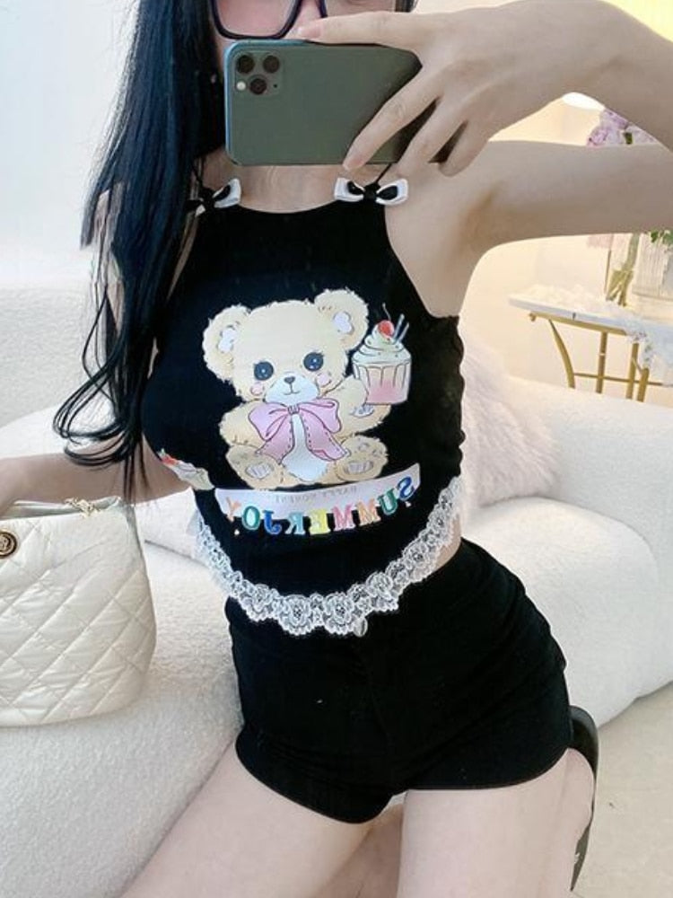 Cupcake Bear Crop Top - bear shirt, crop top, tops, cropped, cropped shirt