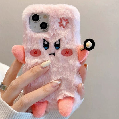 Coque iPhone en peluche brodée Kirby en colère