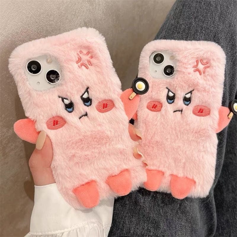 Cute Angry Kirby Embroidery Plush iPhone Case