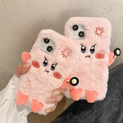 Coque iPhone en peluche brodée Kirby en colère