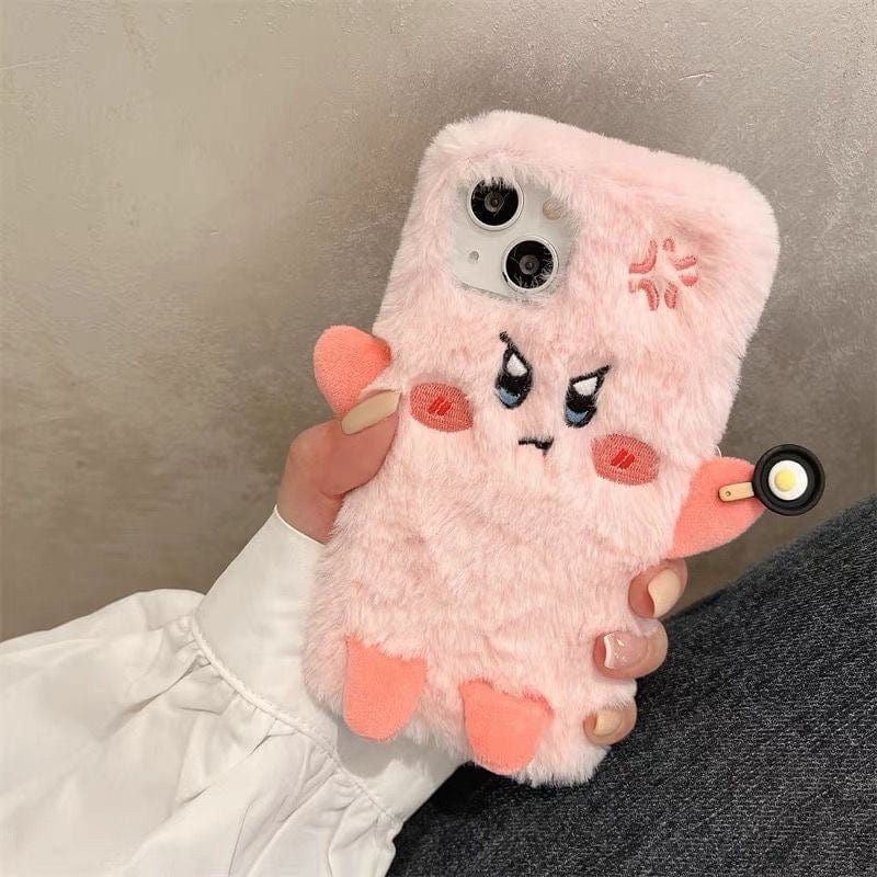 Cute Angry Kirby Embroidery Plush iPhone Case