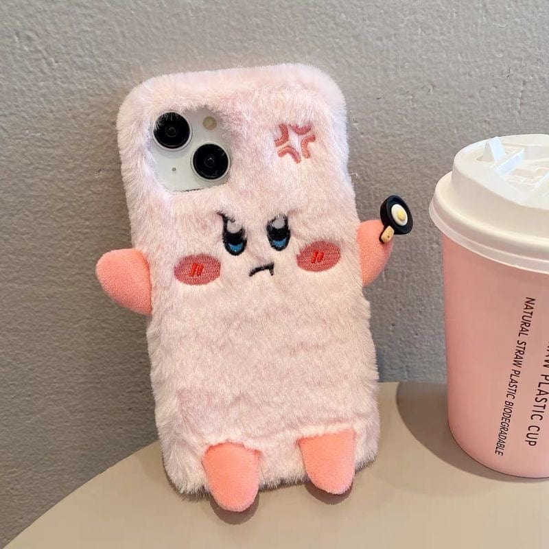 Cute Angry Kirby Embroidery Plush iPhone Case