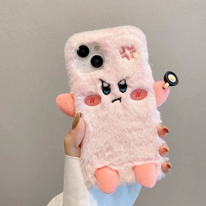 Cute Angry Kirby Embroidery Plush iPhone Case