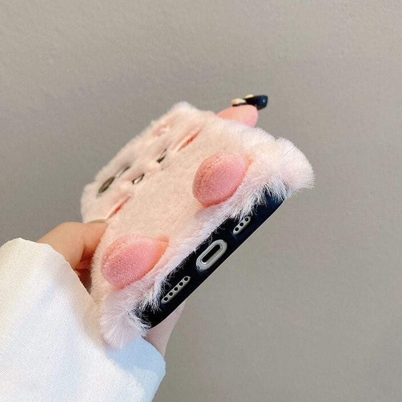 Cute Angry Kirby Embroidery Plush iPhone Case