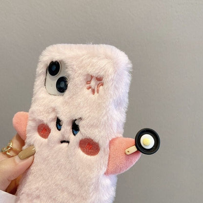 Coque iPhone en peluche brodée Kirby en colère