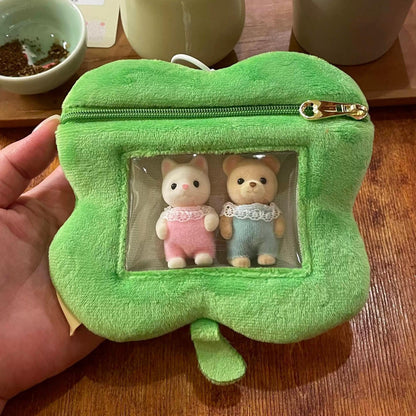 Porte-monnaie en peluche mignon sac porte-clés transparent