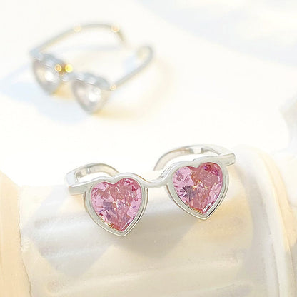 Bague d'amour en cristal avec lunettes de soleil en forme de cœur