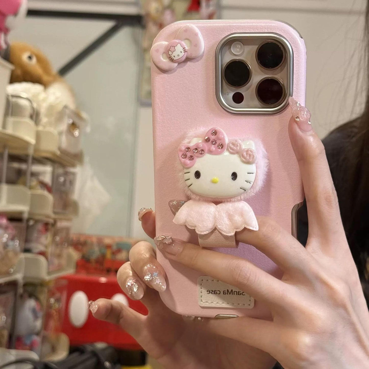 Cute Kitty Wing Ring Stand Leather iPhone Case