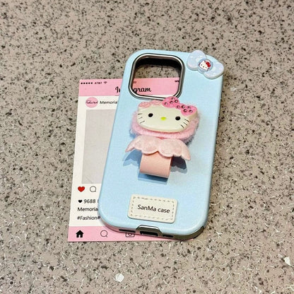 Cute Kitty Wing Ring Stand Leather iPhone Case