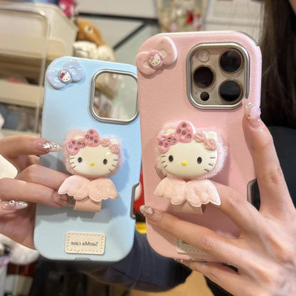 Cute Kitty Wing Ring Stand Leather iPhone Case