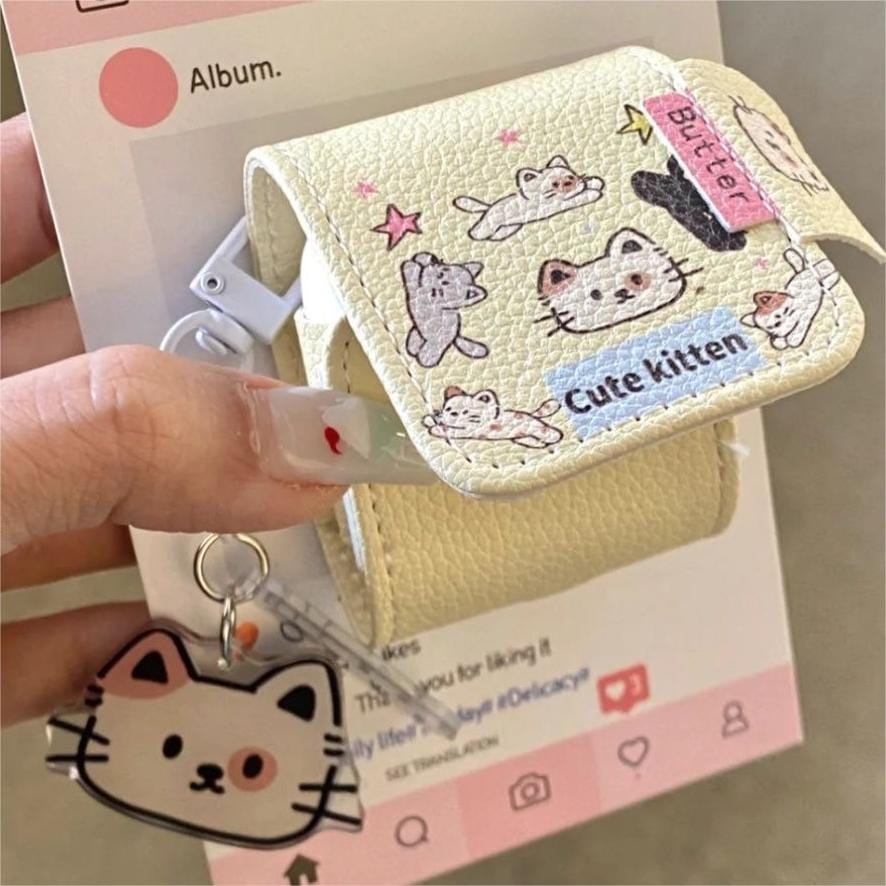 Étui en cuir pour AirPods avec motif de chat mignon