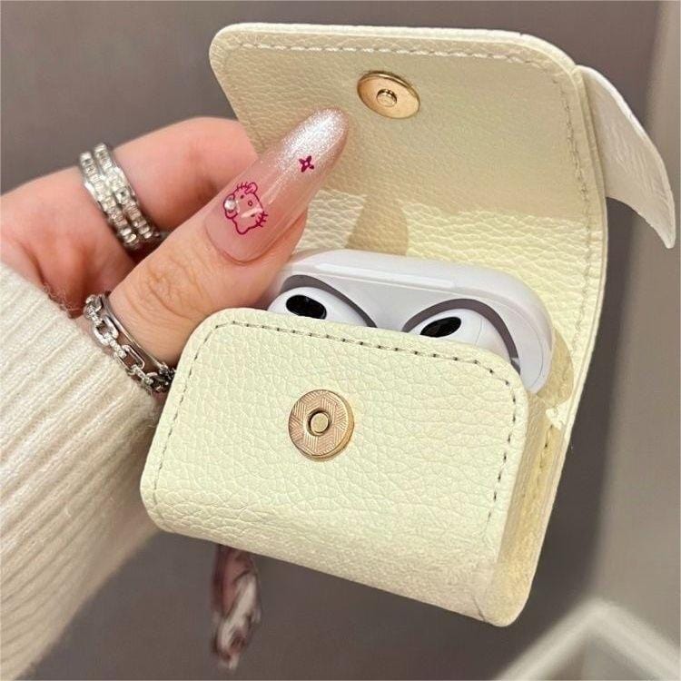 Étui en cuir pour AirPods avec motif de chat mignon