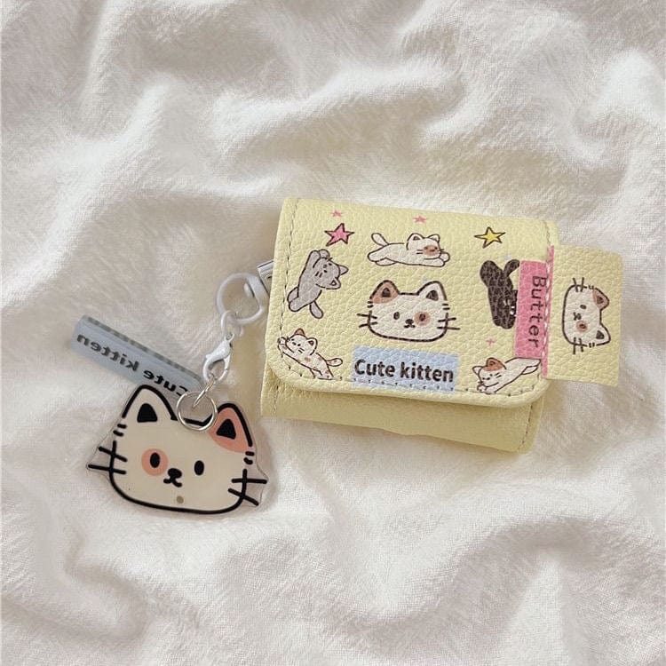 Étui en cuir pour AirPods avec motif de chat mignon