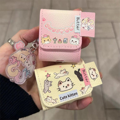 Étui en cuir pour AirPods avec motif de chat mignon