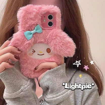 Jolie coque en peluche rose Melo pour iPhone