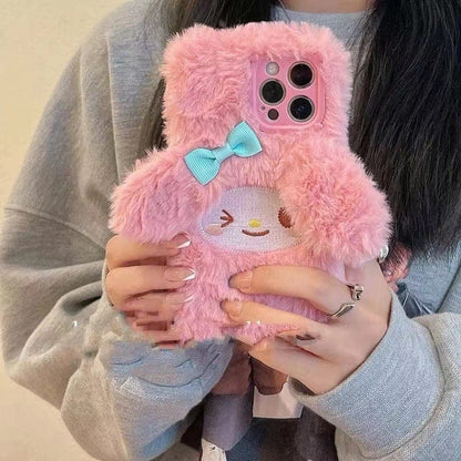 Jolie coque en peluche rose Melo pour iPhone