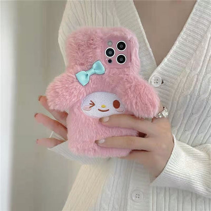 Jolie coque en peluche rose Melo pour iPhone