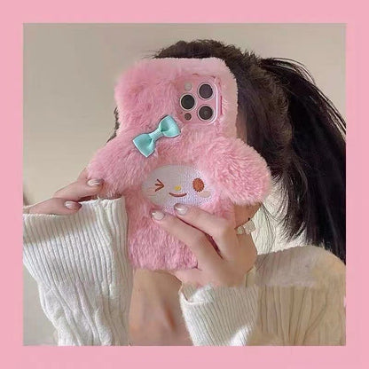 Jolie coque en peluche rose Melo pour iPhone