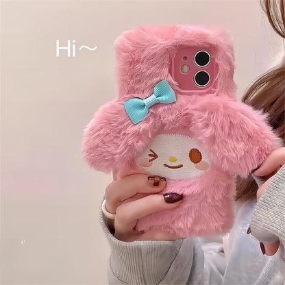 Jolie coque en peluche rose Melo pour iPhone