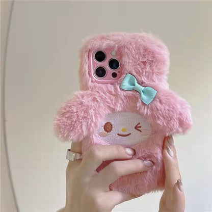 Jolie coque en peluche rose Melo pour iPhone