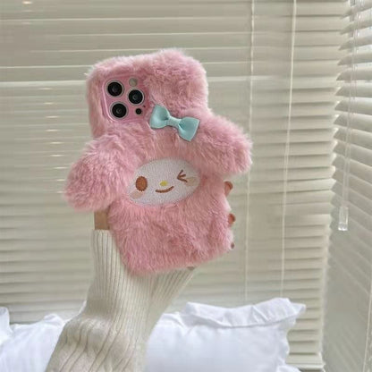 Jolie coque en peluche rose Melo pour iPhone