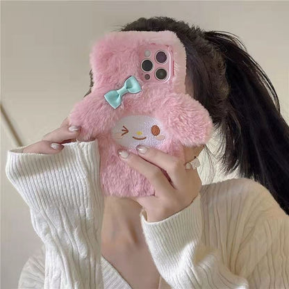 Jolie coque en peluche rose Melo pour iPhone