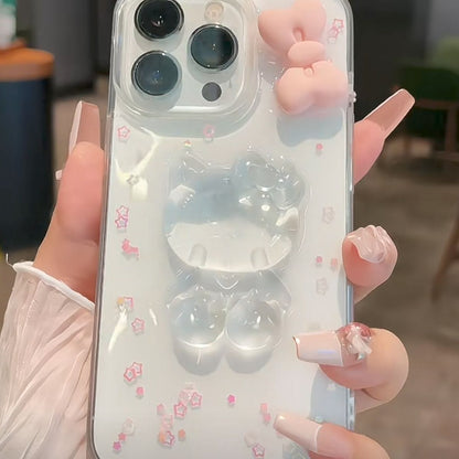 Coque iPhone en cristal avec nœud papillon rose et chaton SK604