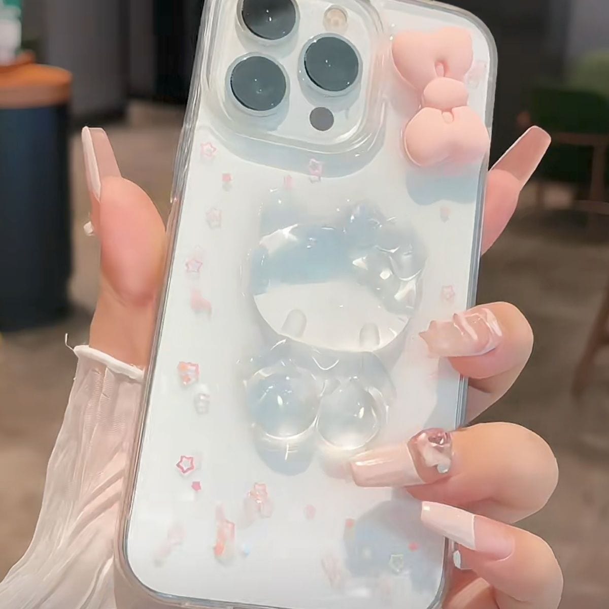 Coque iPhone en cristal avec nœud papillon rose et chaton SK604