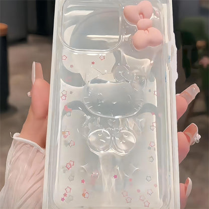 Coque iPhone en cristal avec nœud papillon rose et chaton SK604