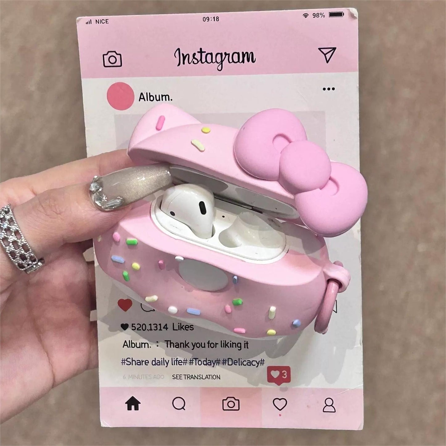 Pink Donut Kitty AirPods Earphone Case SK481