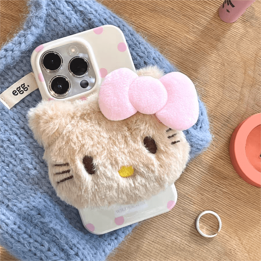 Cute Plush Kitty Stand iPhone Case