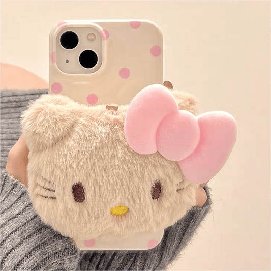 Cute Plush Kitty Stand iPhone Case