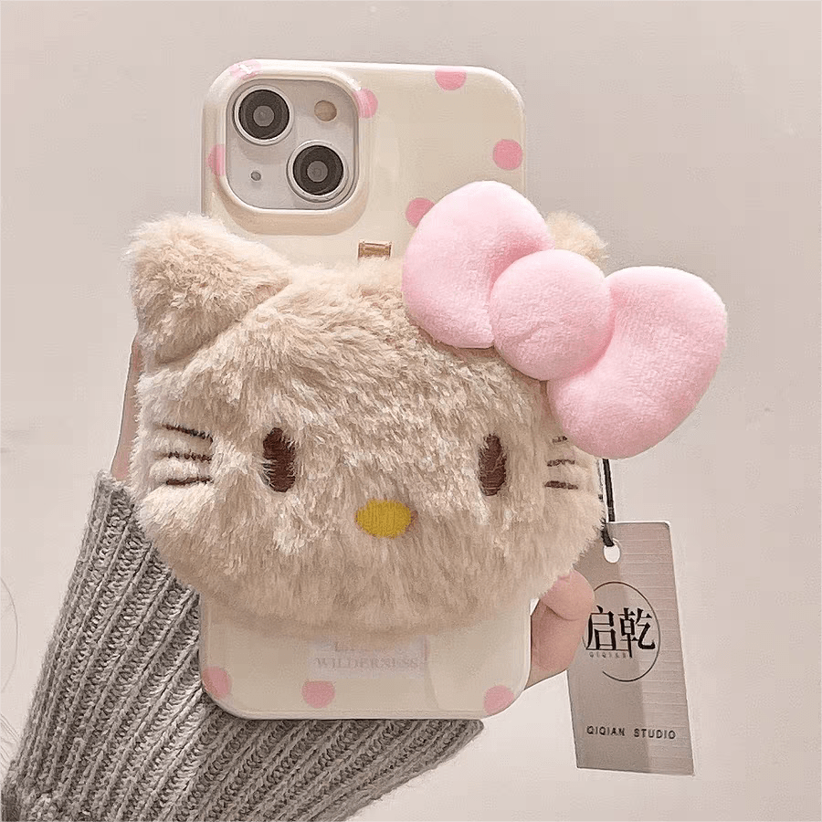 Cute Plush Kitty Stand iPhone Case