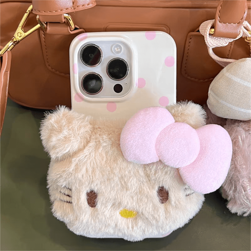 Cute Plush Kitty Stand iPhone Case