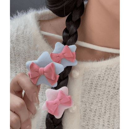 Cute Plush Star Bowknot Hair Clip Set