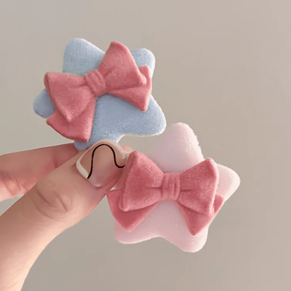 Cute Plush Star Bowknot Hair Clip Set