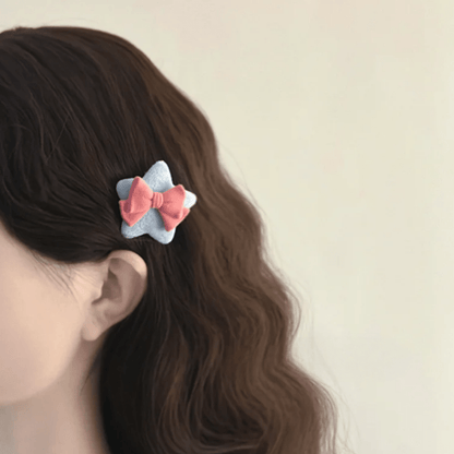 Cute Plush Star Bowknot Hair Clip Set